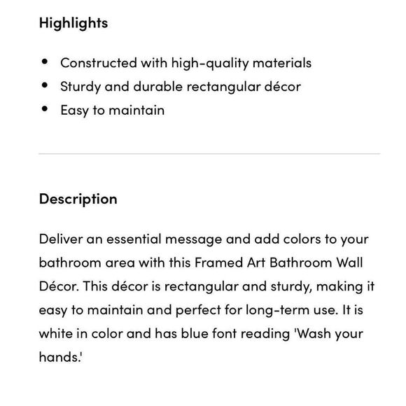 Bathroom Kitchen Wall Decor Sign Wash Your Hands White Blue Ready to Hang NWT - Picture 2 of 8